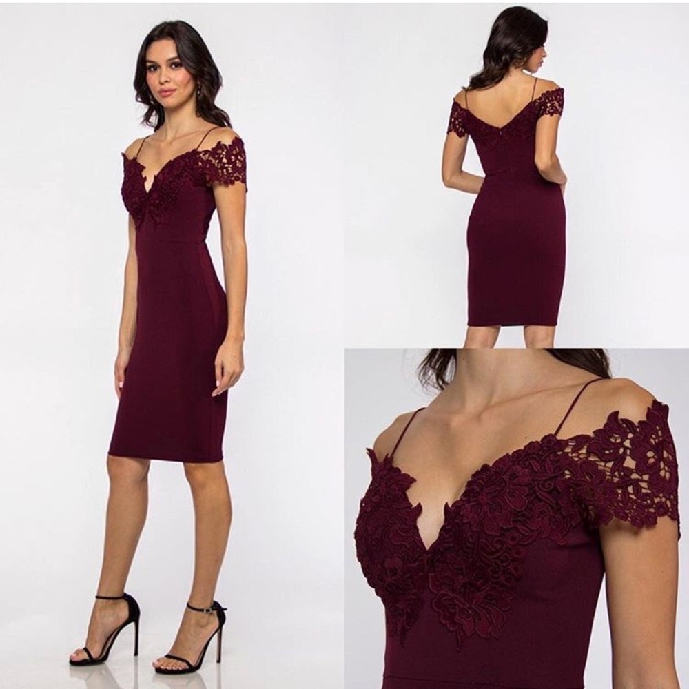 off the shoulder lace cocktail dress